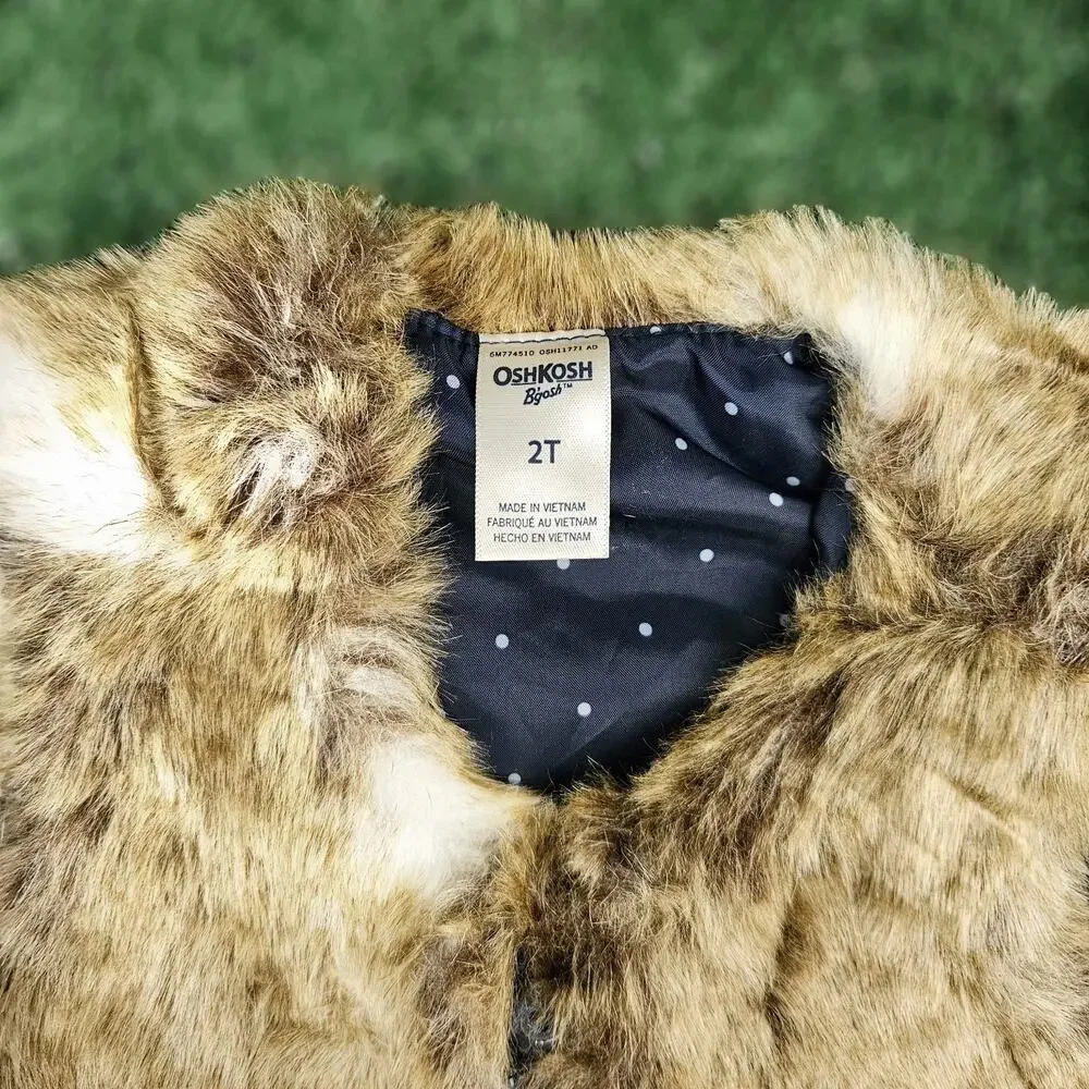 OshKosh Bgosh Toddler Faux Fur Vest Girl's 2T Brown Sleeveless Vest